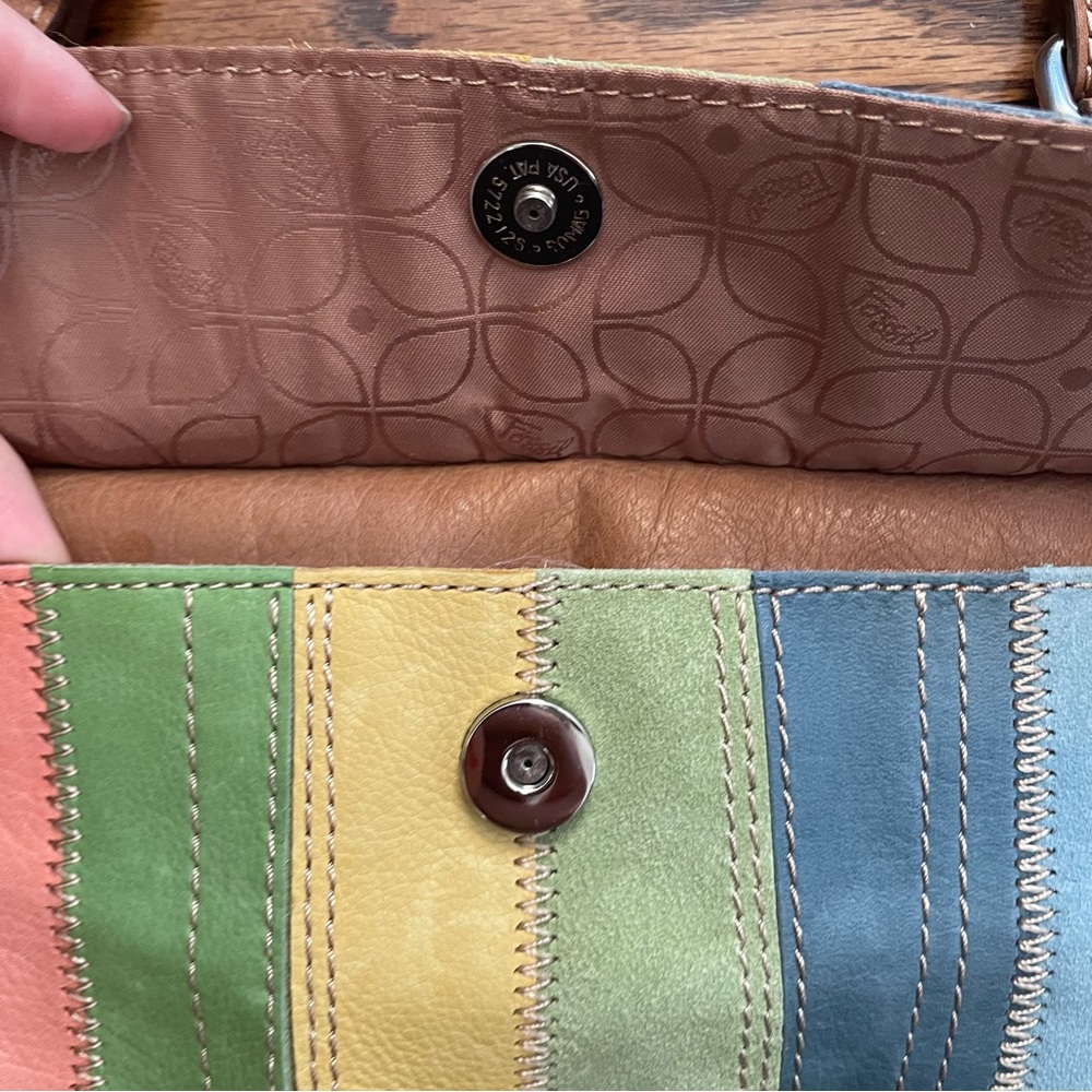 Fossil Patchwork Rainbow Stripe Leather Crossbody… - image 5